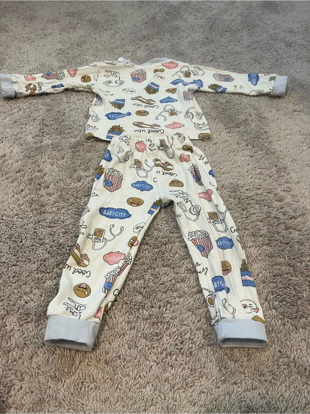 Cream Kids Pajama Set with Snack Print